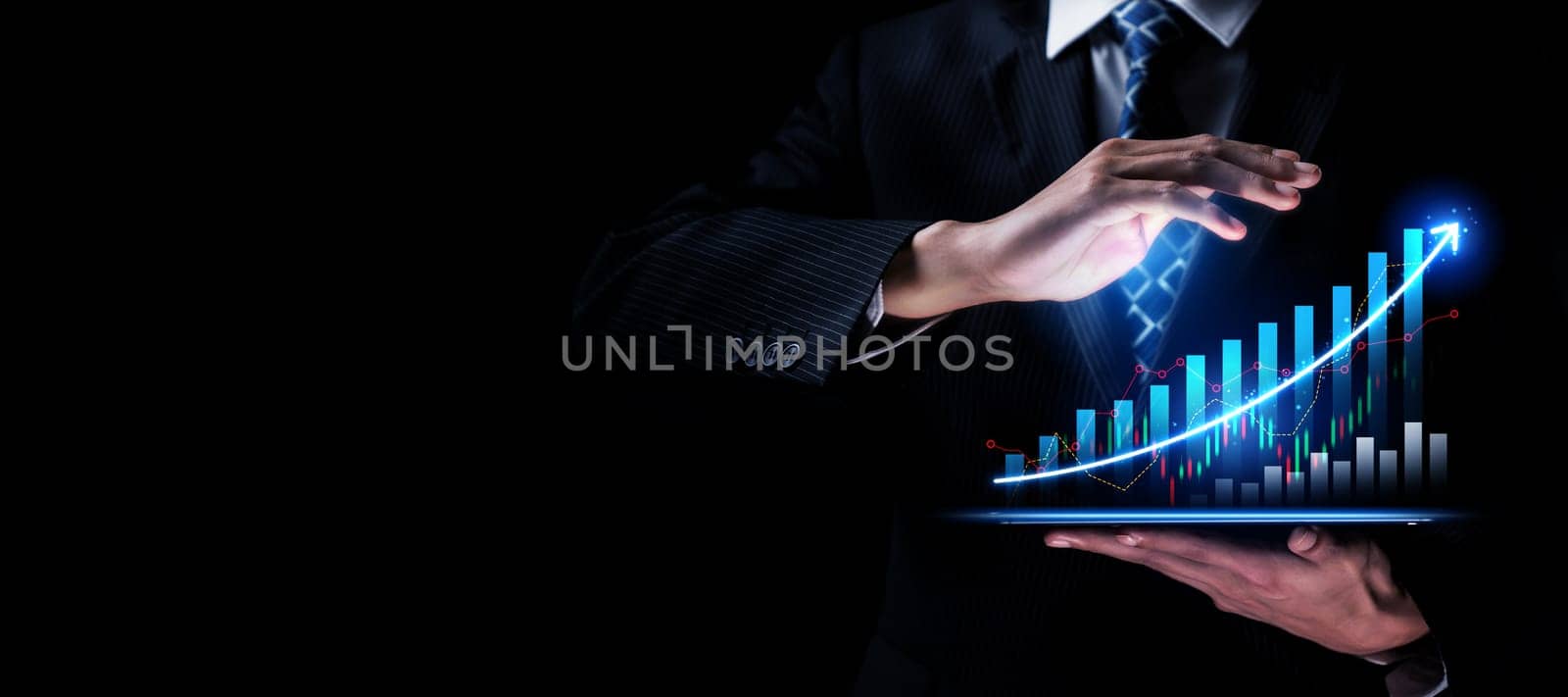 Businessman working with digital finance business graph of perceptive technology by biancoblue