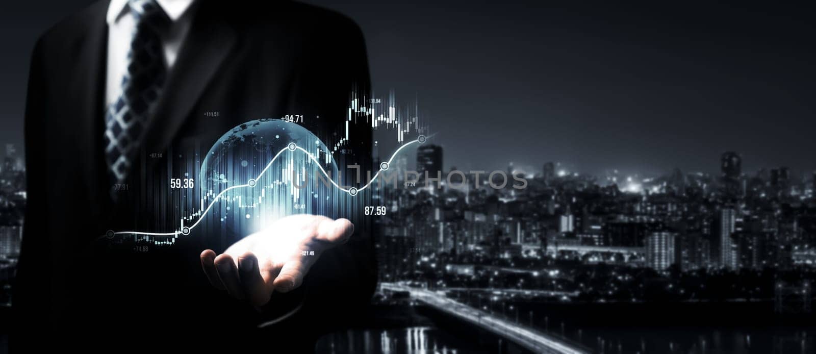 Businessman working with digital finance business graph of perceptive technology by biancoblue