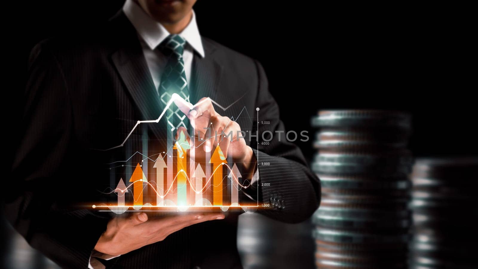 Businessman working with digital finance business graph of perceptive technology by biancoblue