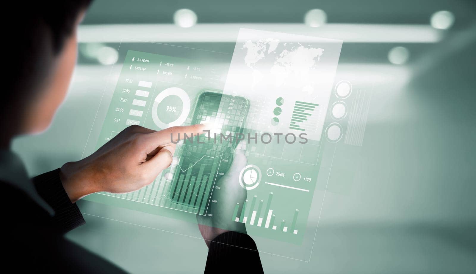 Businessman analyst working with digital finance business data graph showing technology of investment strategy for perceptive financial business decision. Digital economic analysis technology concept.