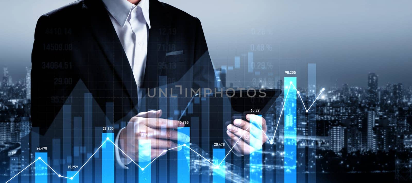 Businessman working with digital finance business graph of perceptive technology by biancoblue