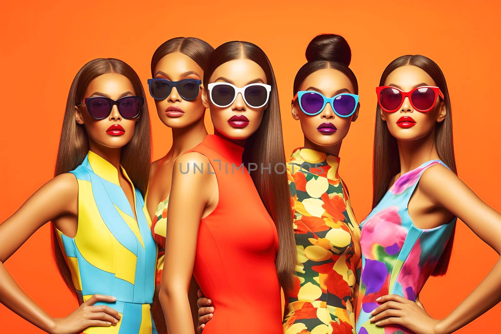 Glamorous model girls demonstrate summer beach swimwear and outfits. Generative AI. High quality illustration