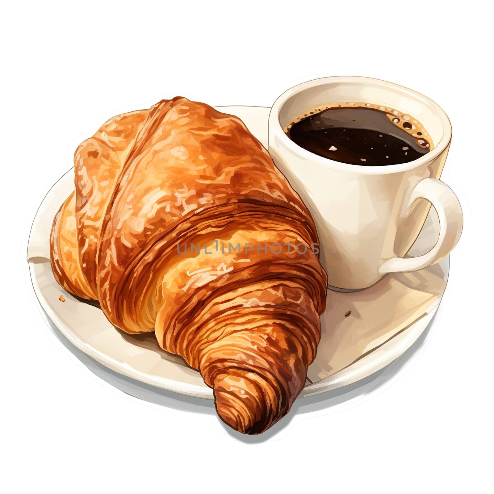 Mug of coffee with a croissant on a white background. Generative AI. High quality illustration