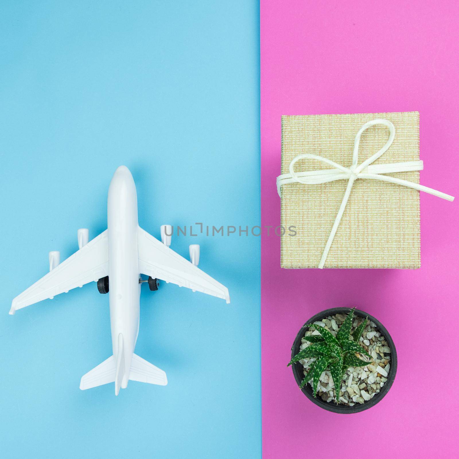 Creative Flat lay fashion style with travel concept colorful background by Wmpix