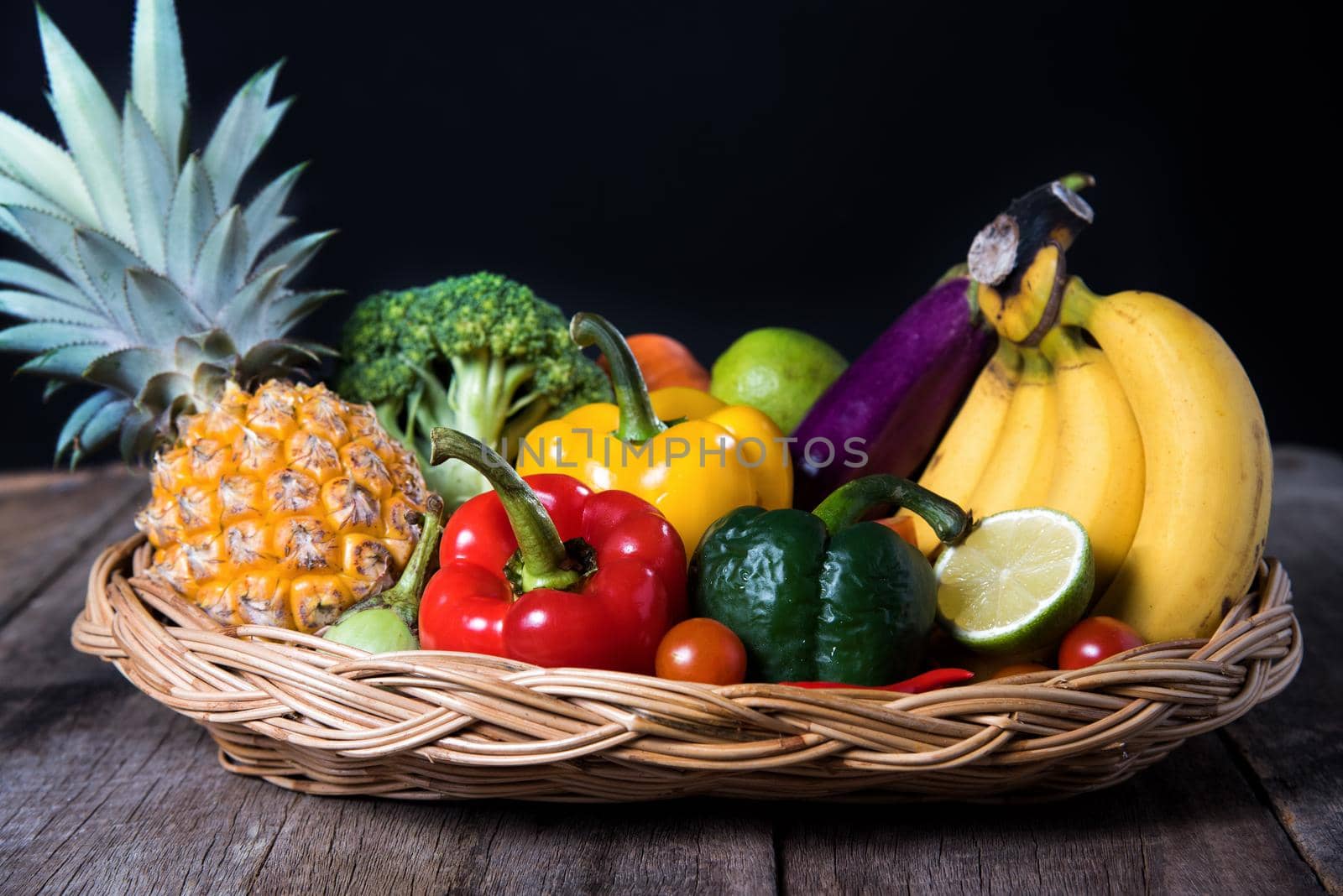 Healthy food concept of fresh organic vegetables on basket