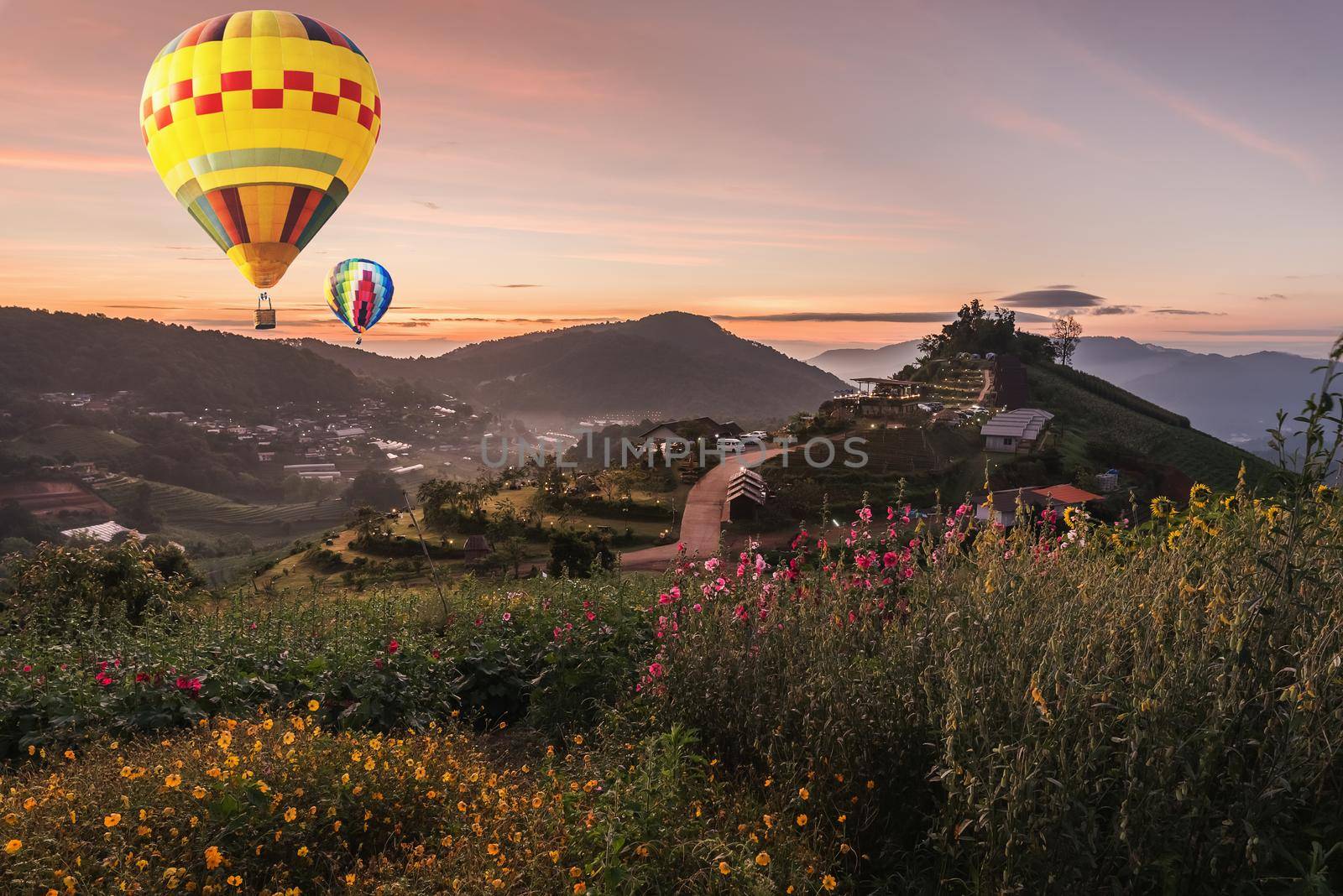 balloon over the mountain view by Wmpix