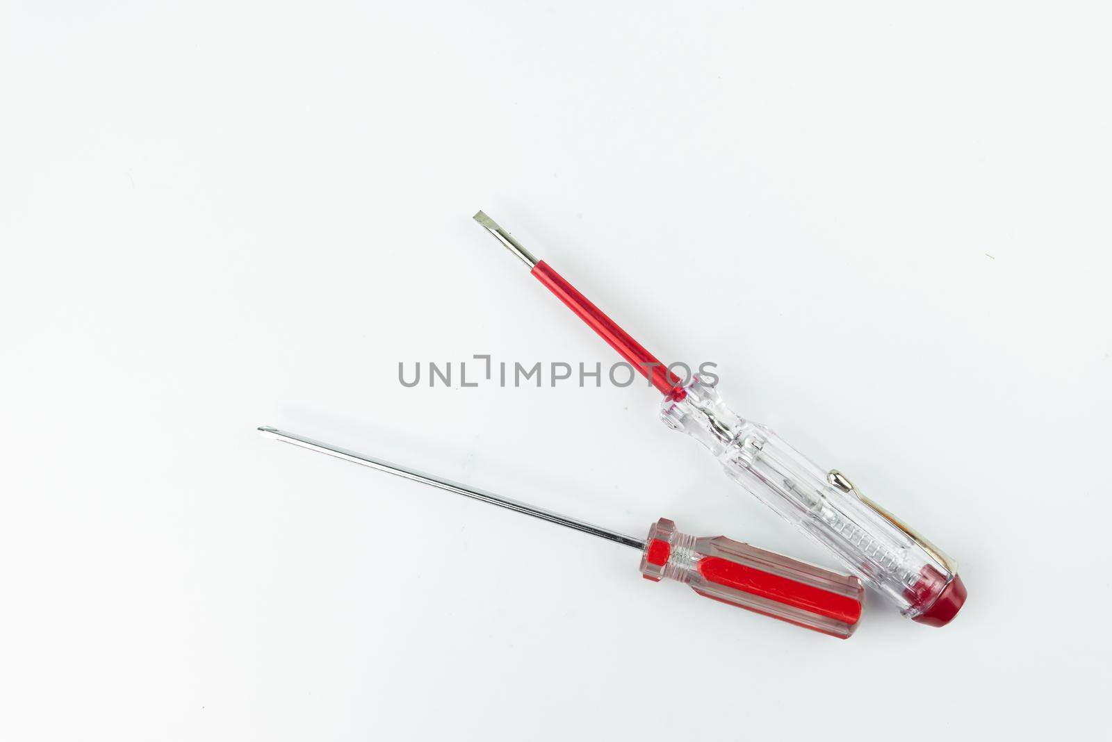 Screwdriver with red hand on white background