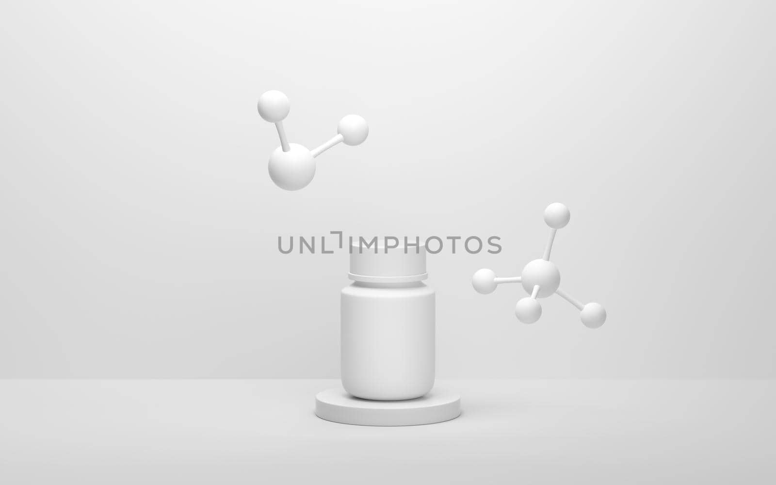 Drugs and molecules with white background, 3d rendering. Computer digital drawing.