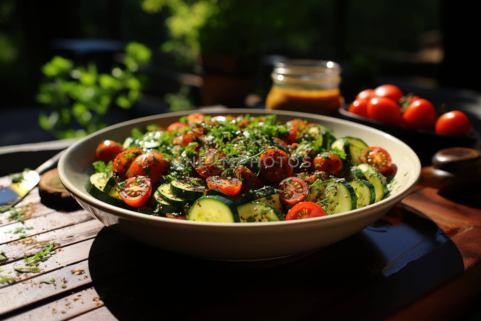 Vegetarian healthy vegetable salad. Generative AI. High quality illustration