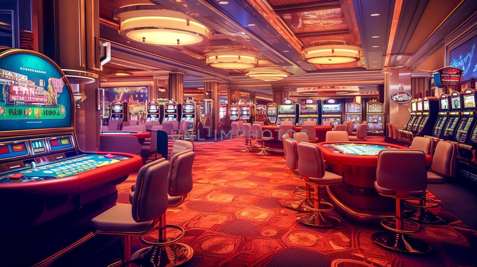 casino interior, bets and games with finances, made with Generative AI. High quality illustration