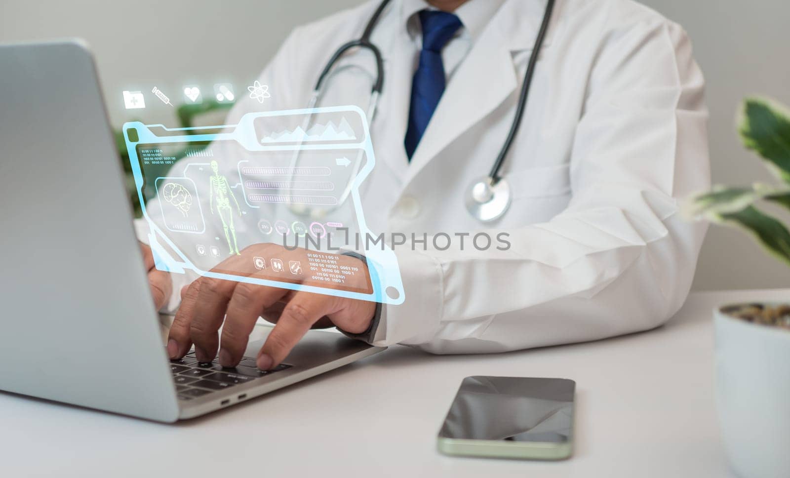Doctors use smartphones and computers to research medical information. medical concept by Unimages2527