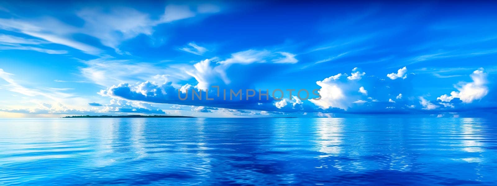 blue water surface of the ocean, clouds in the sky, banner made with Generative AI by Edophoto