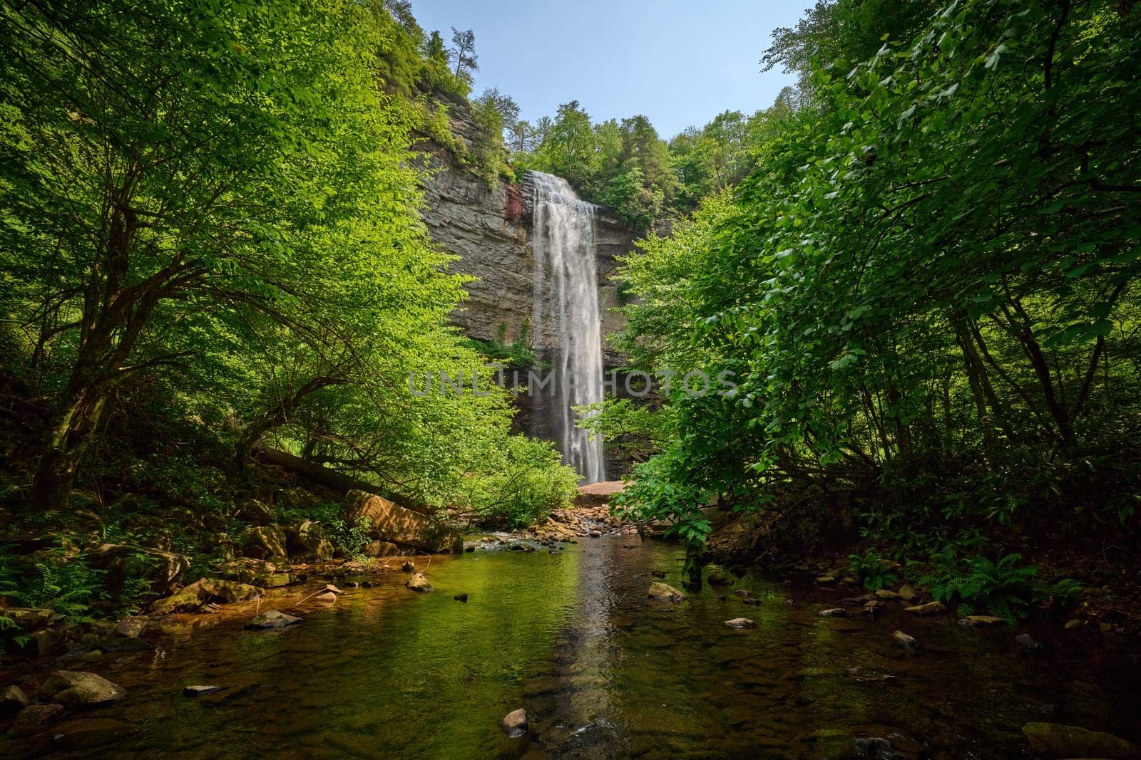 View of Falls Creek Falls from Falls Creek at Falls Creek Falls State Park in Tennessee.