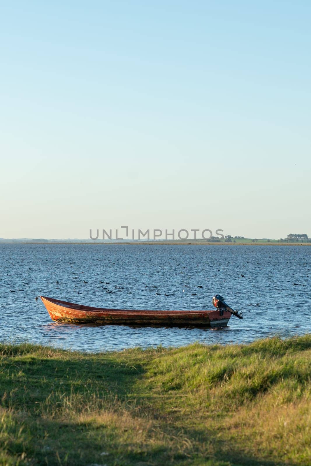 Laguna de Rocha, Uruguay : 2023 May 29 : Fishing boat in the Laguna de Rocha in La Paloma in the protected area in Uruguay.