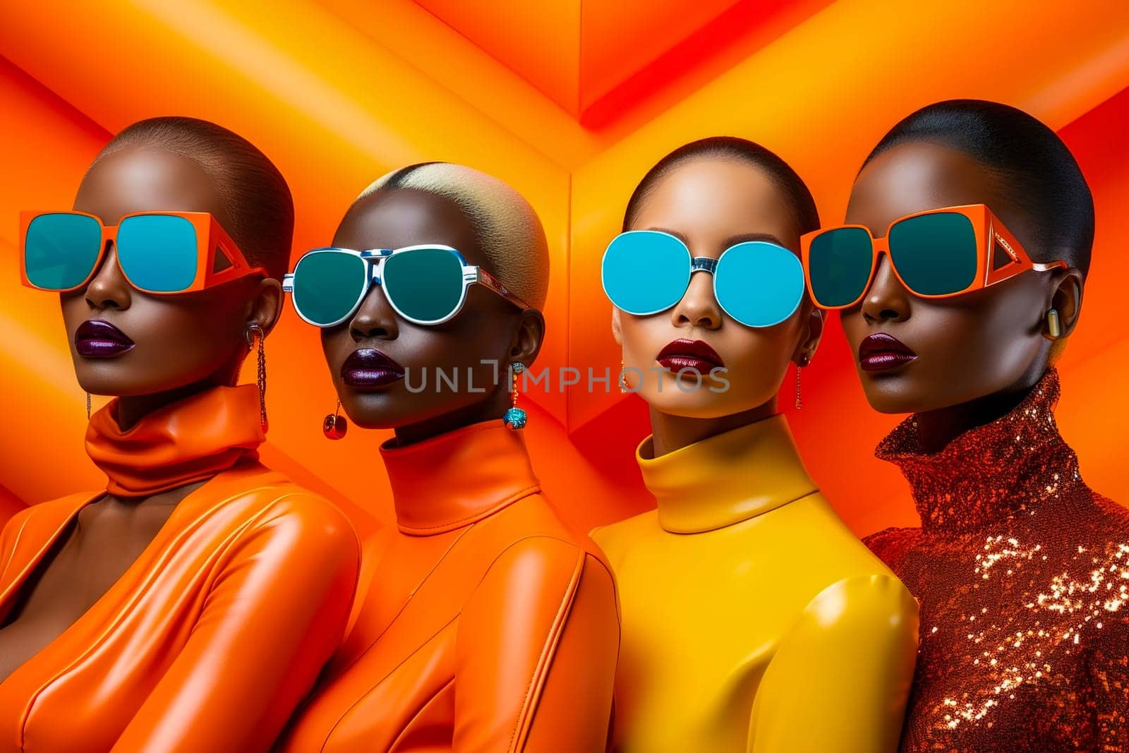 Young African American women in glamorous colorful costumes. Generative Ai by Yurich32