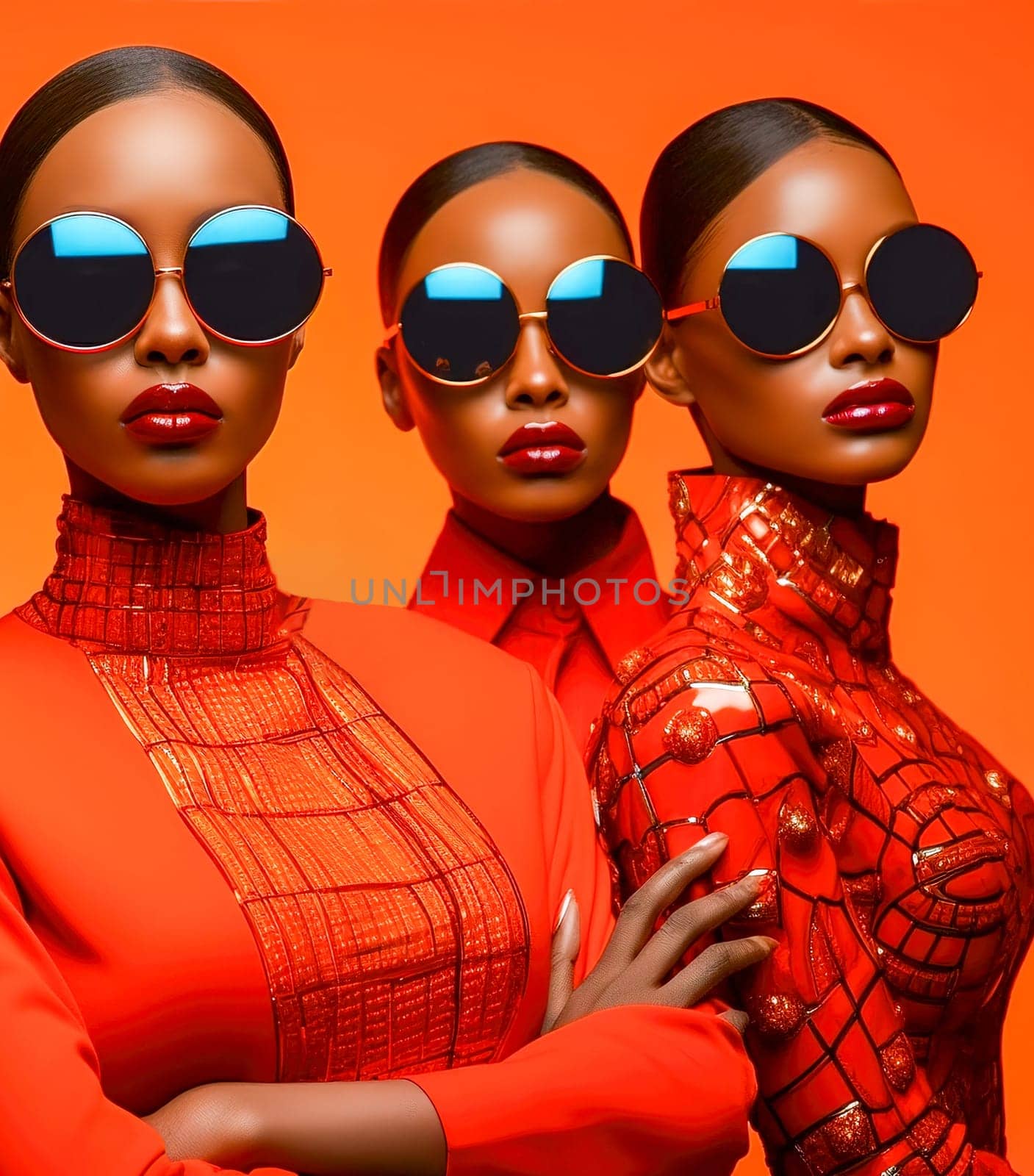 Young African American women in glamorous colorful costumes. Generative Ai by Yurich32
