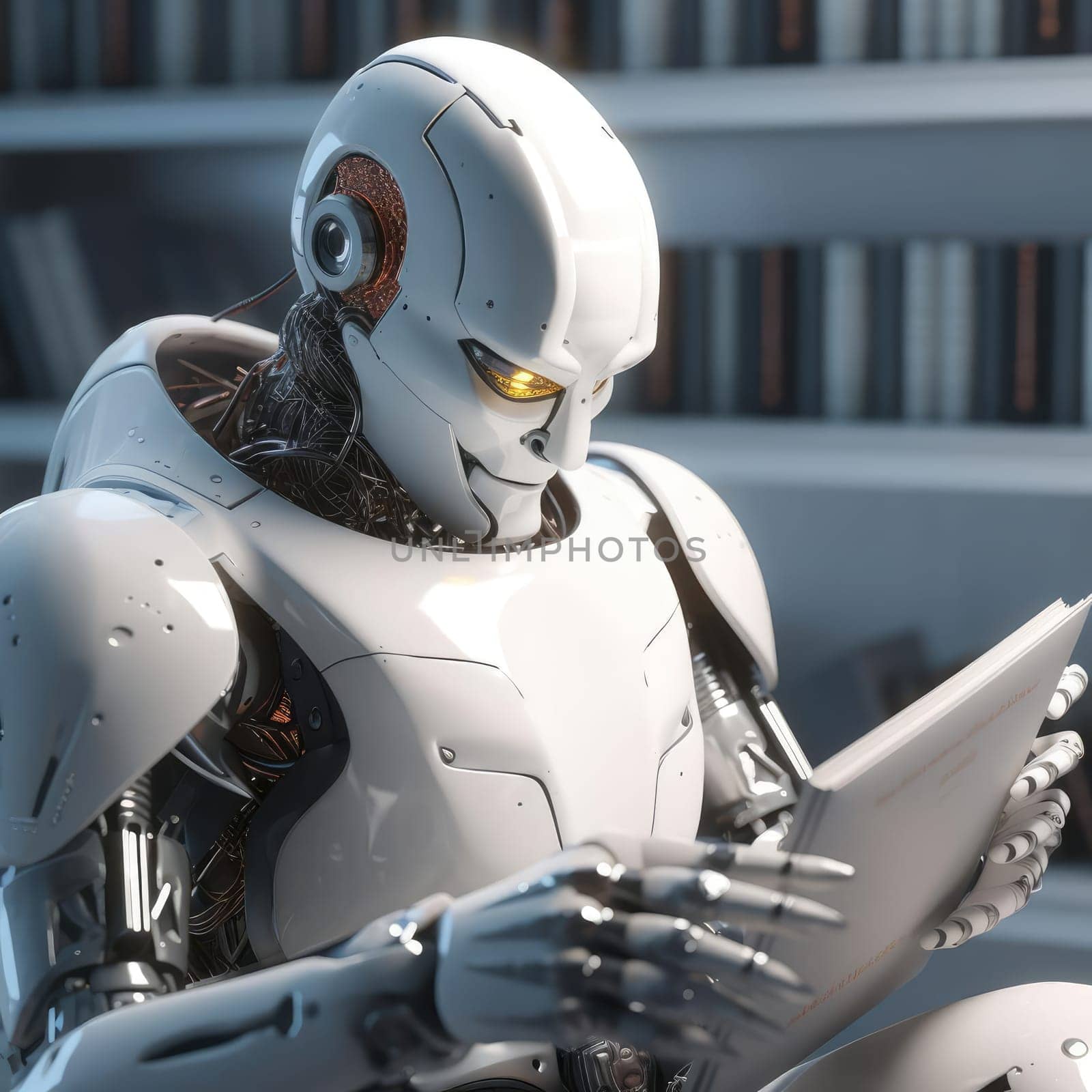 A robot reads a book by cherezoff