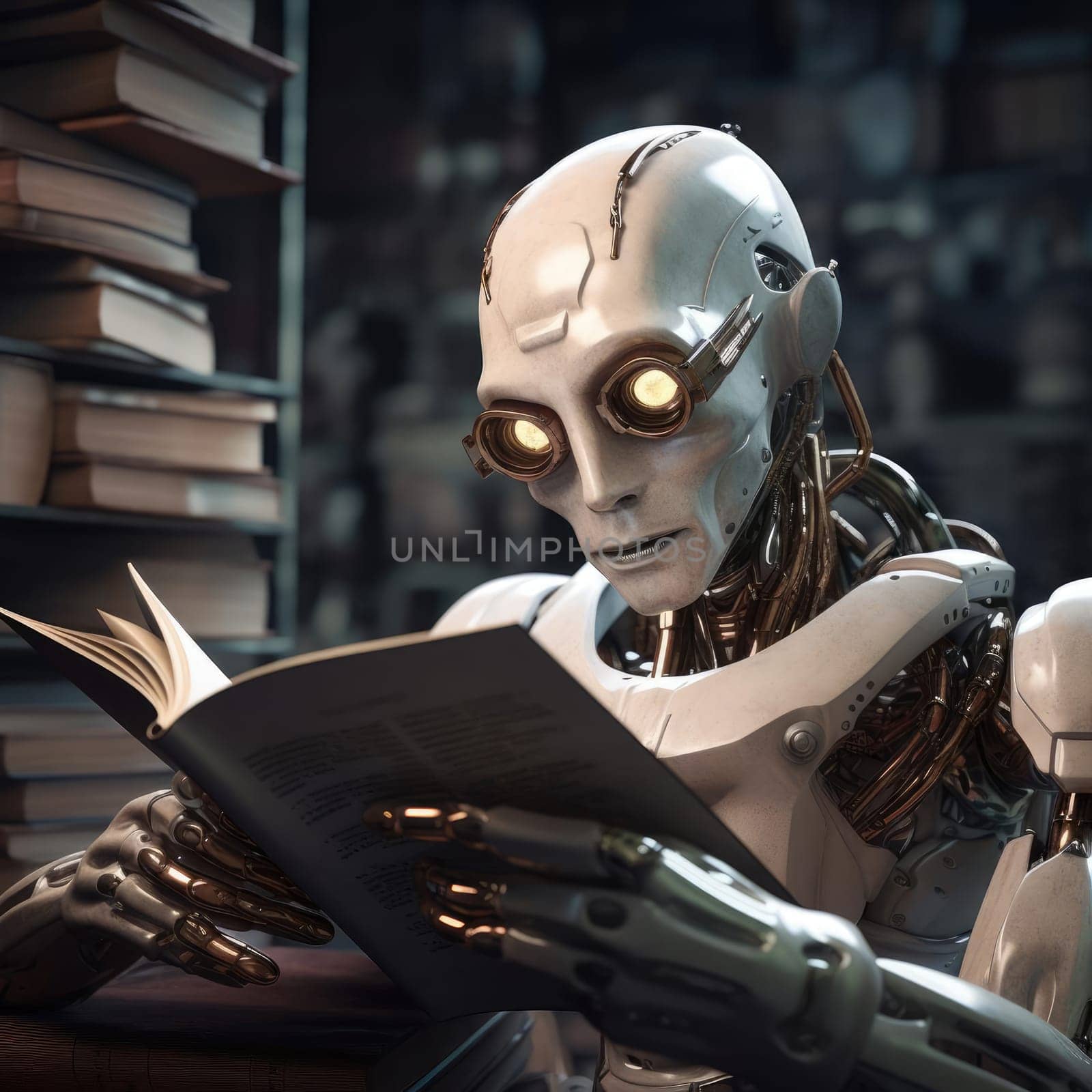 A robot reads a book by cherezoff