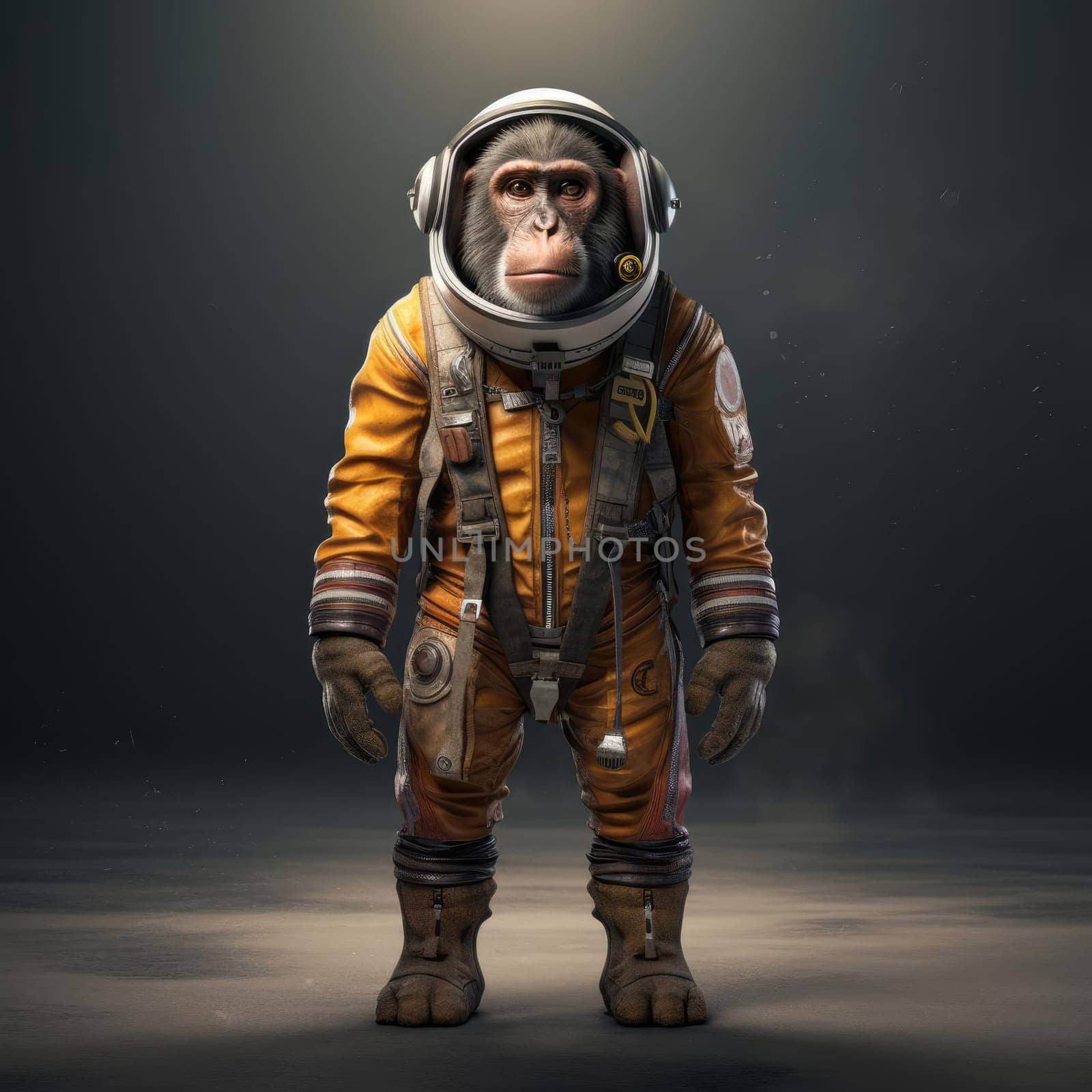 Monkey in space suit in space. Animal life