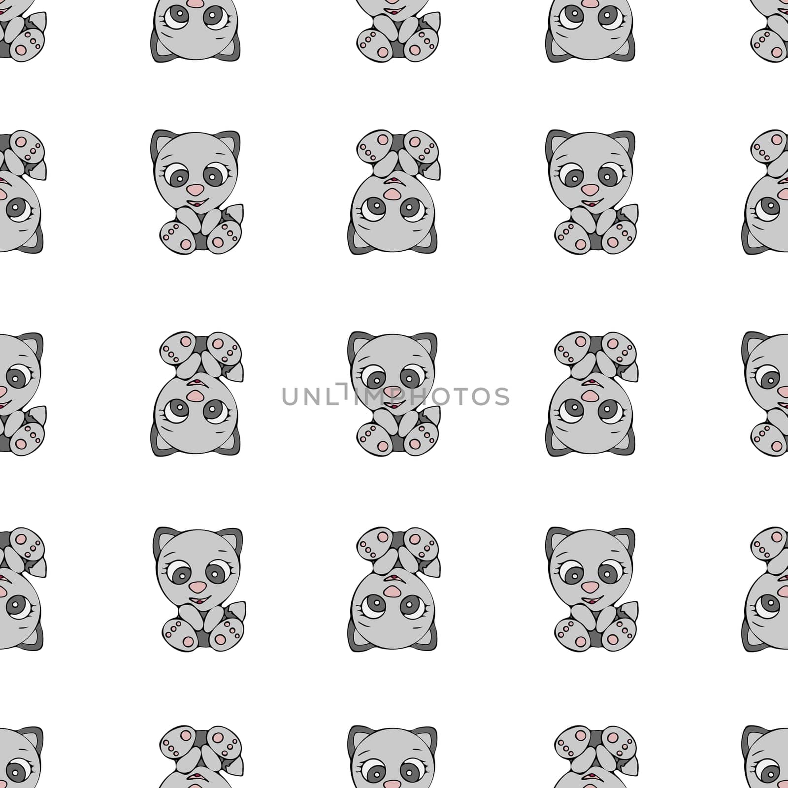 Cute Cats Seamless Pattern. Hand Drawn Digital Paper with Kittens Illustration. by Rina_Dozornaya