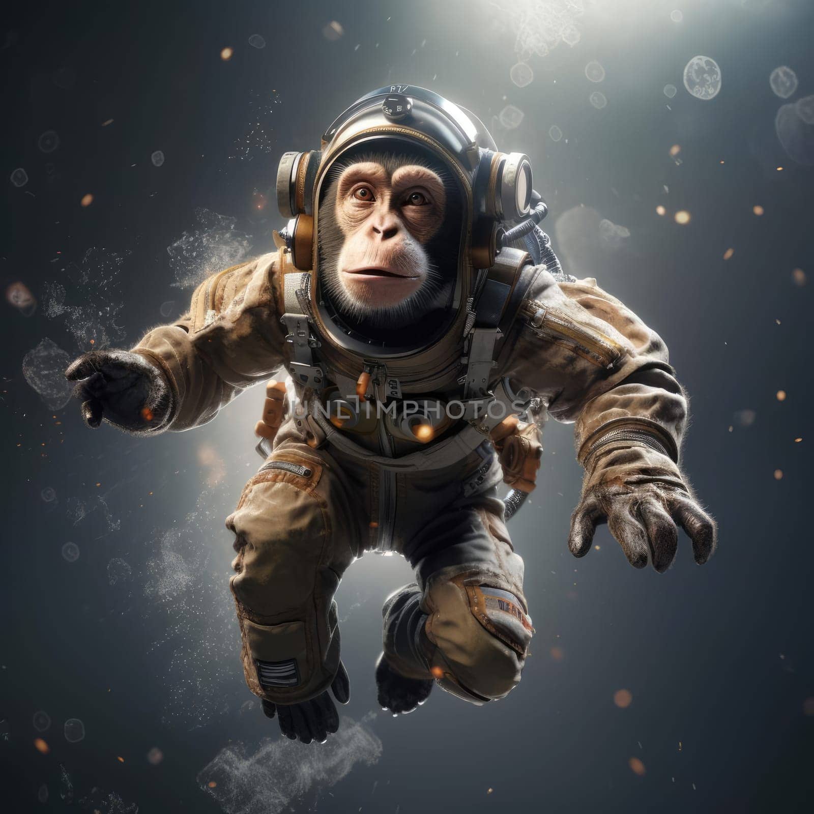 Monkey in space suit in space by cherezoff