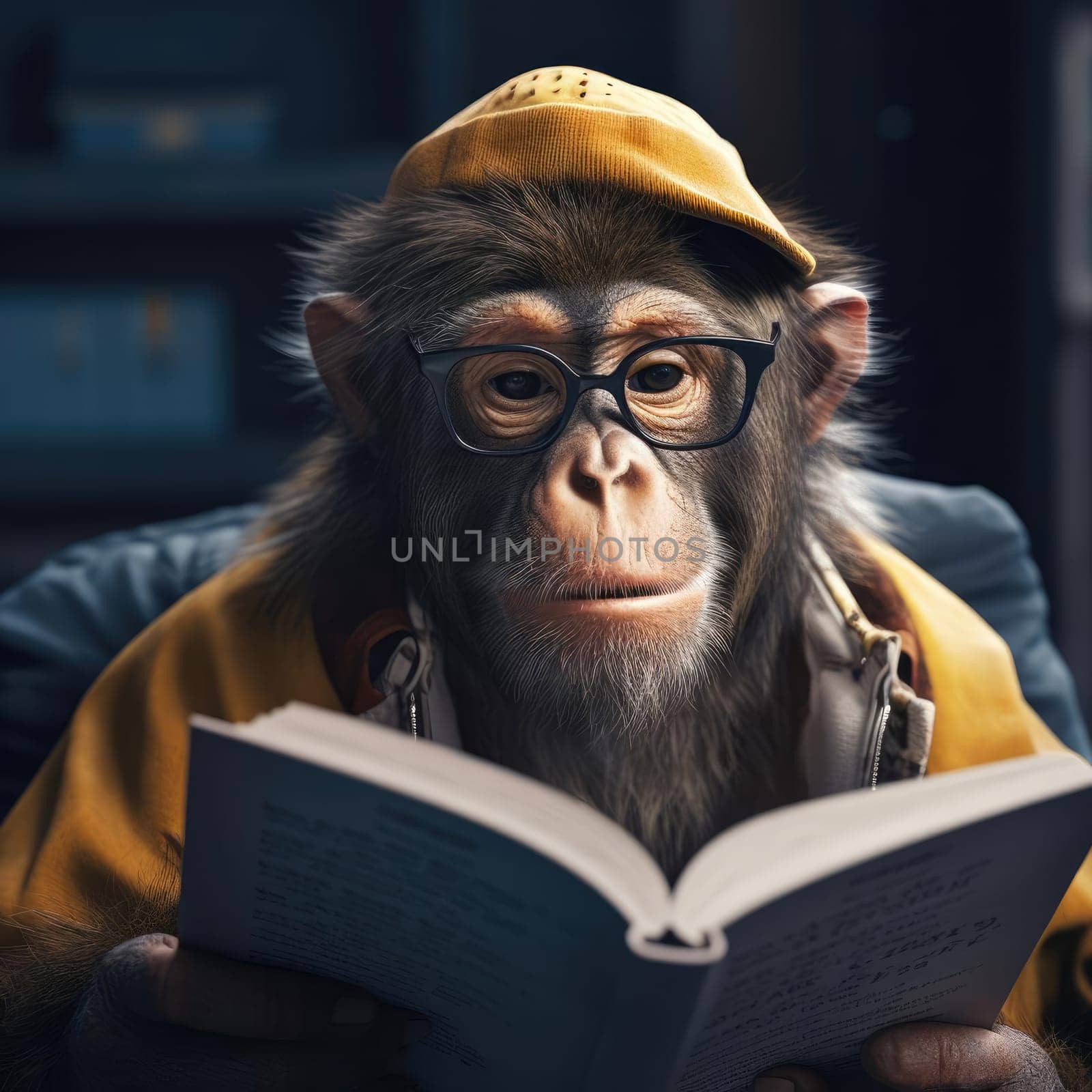 Monkey reading a book by cherezoff