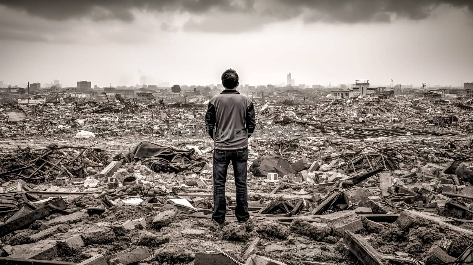city destroyed by earthquake or bombing, made with Generative AI. High quality illustration