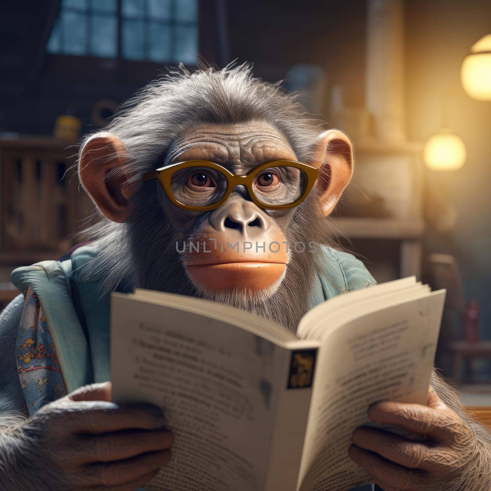 Monkey reading a book by cherezoff