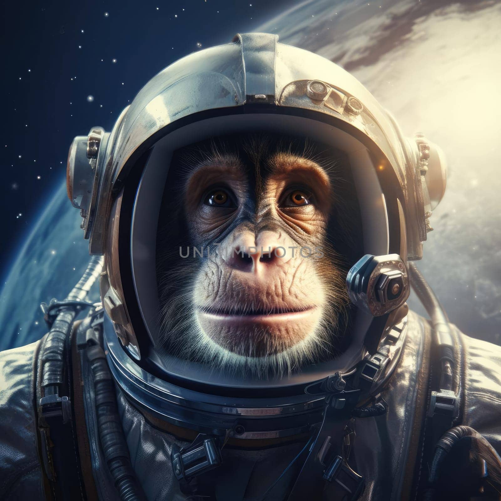 Monkey in space suit in space by cherezoff