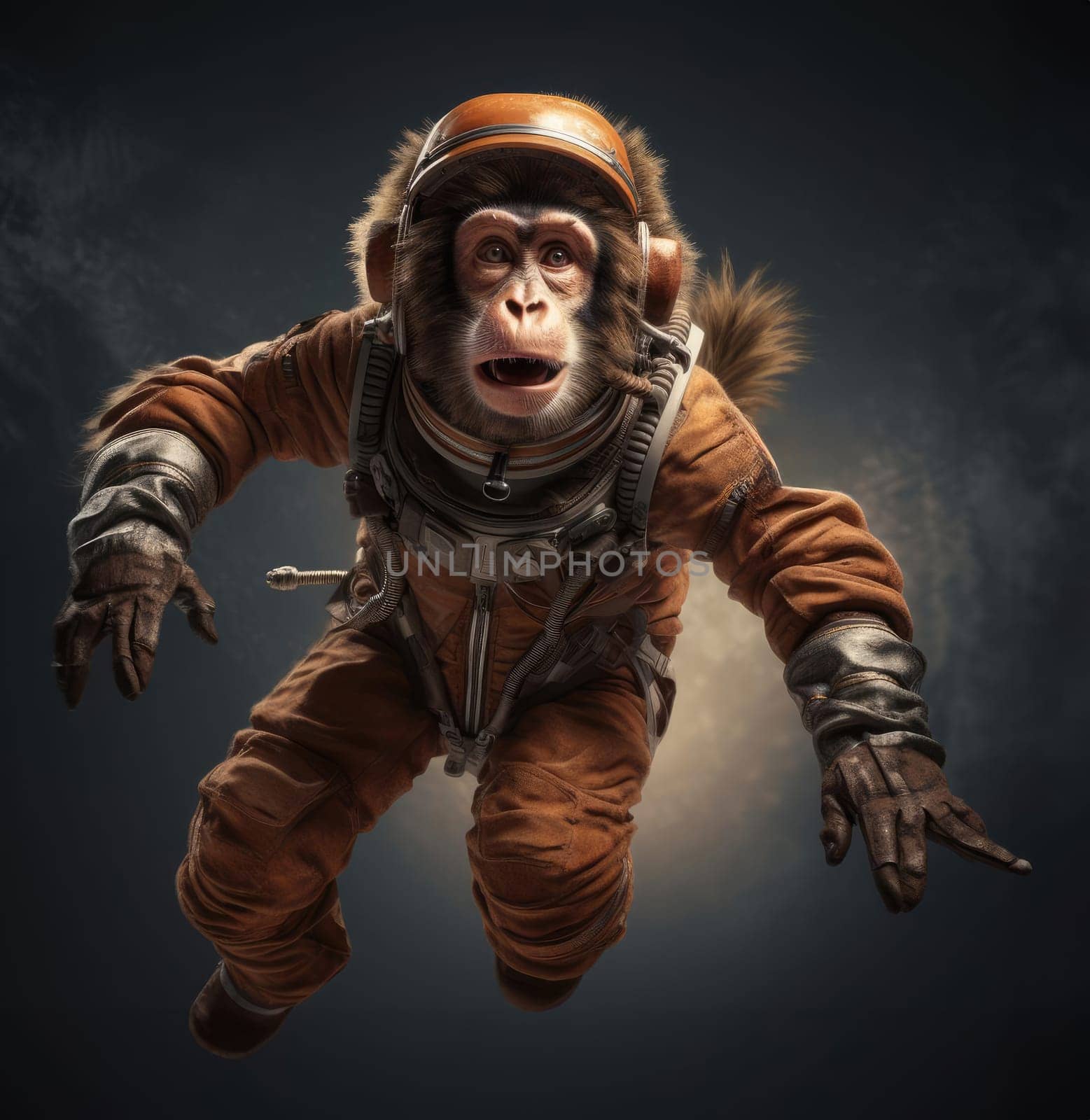 Monkey in space suit in space by cherezoff