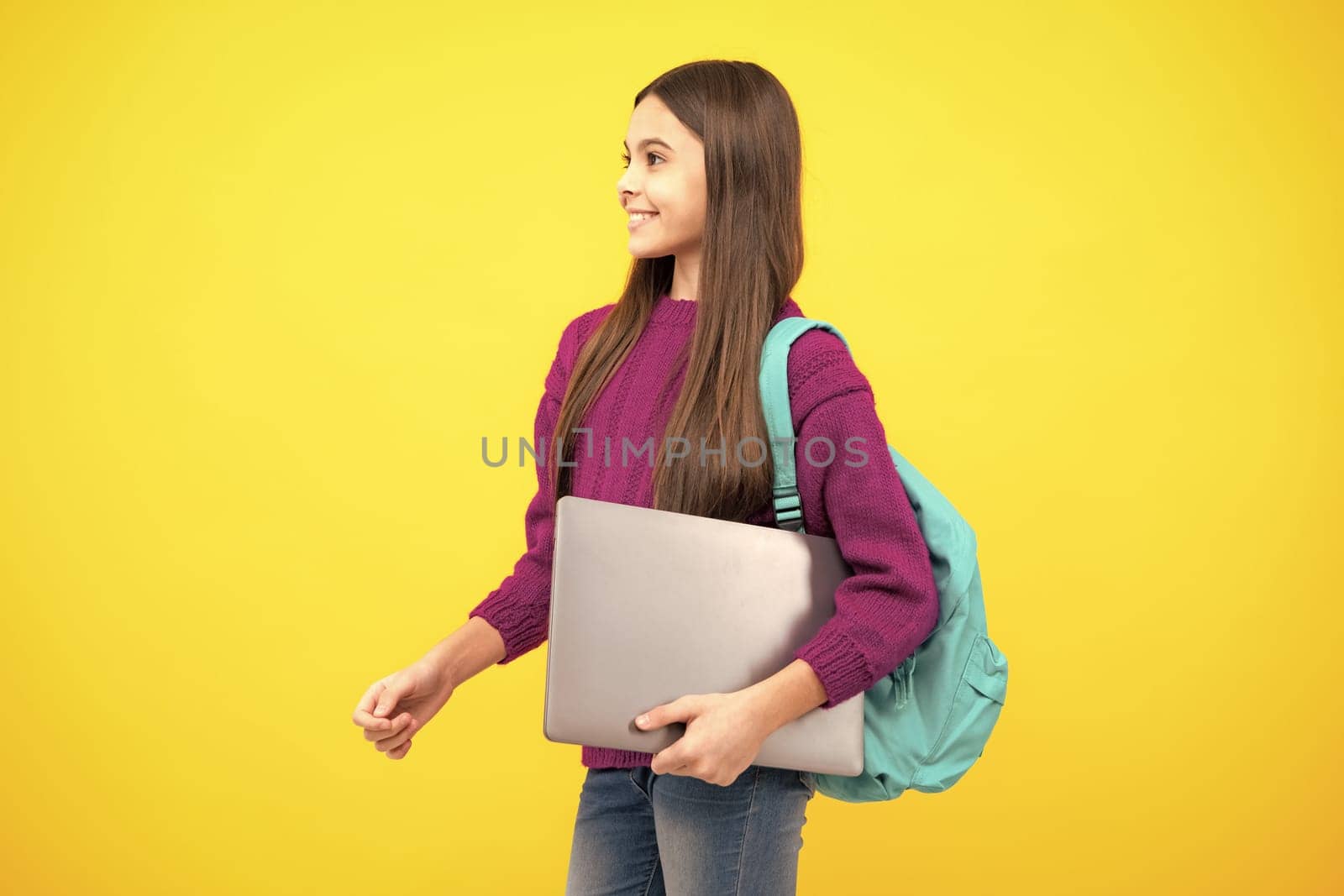 Back to school, Teenager school girl with laptop computer