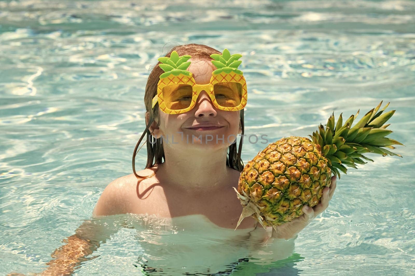 Summer vacation. Cute kid in swimming pool. by RedFoxStudio