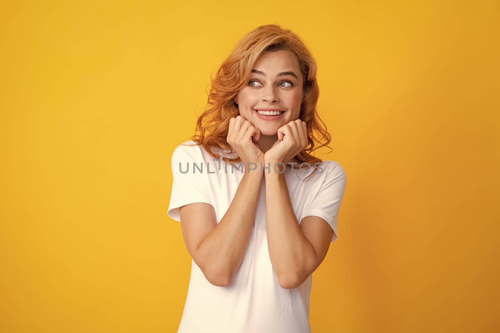 Surprised astonished young woman with open mouth. Portrait of excited amazed gasping girl. Expressive facial expressions. by RedFoxStudio