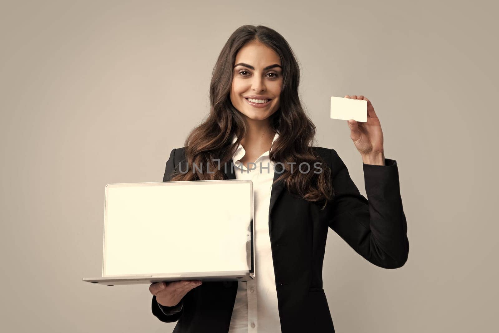 Online payment. Girl enter credit card info on webside to make purchase, using laptop to shop, paying bills with computer. Woman shopping online with credit card and laptop computer