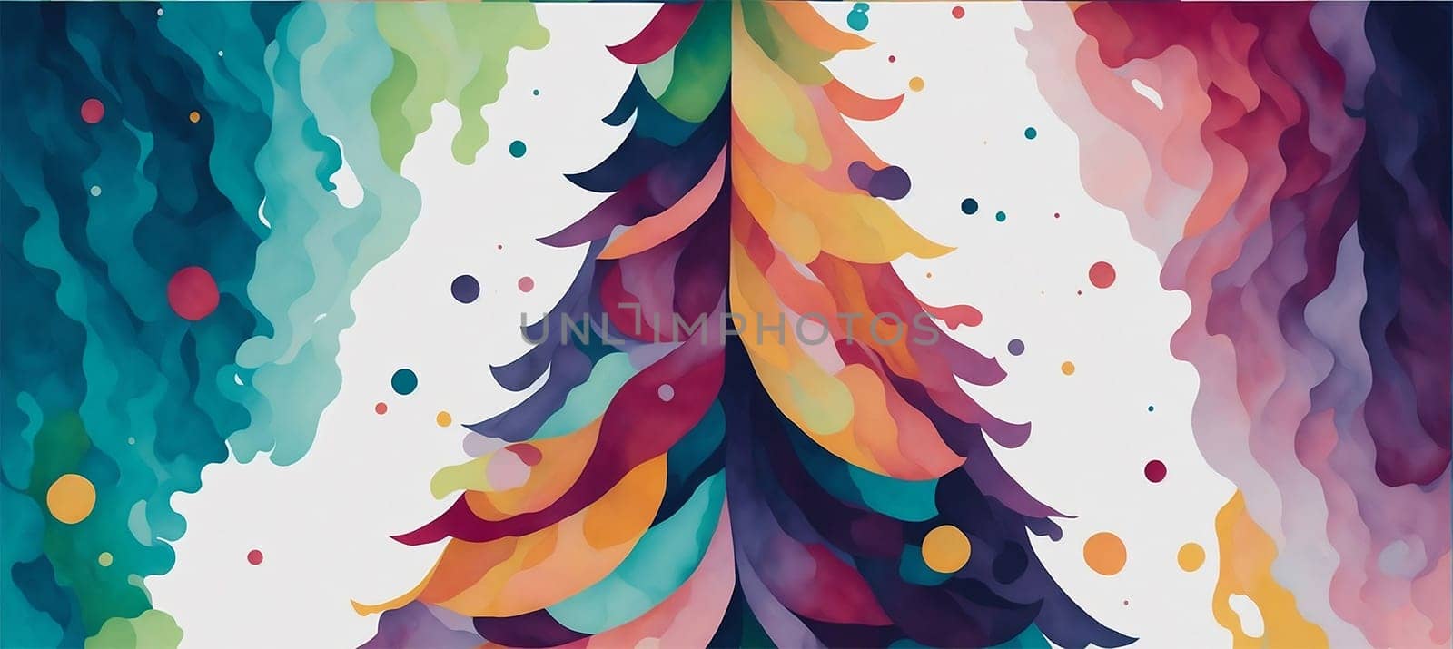 Christmas holiday.Watercolor christmas tree on watercolor background, banner by andre_dechapelle
