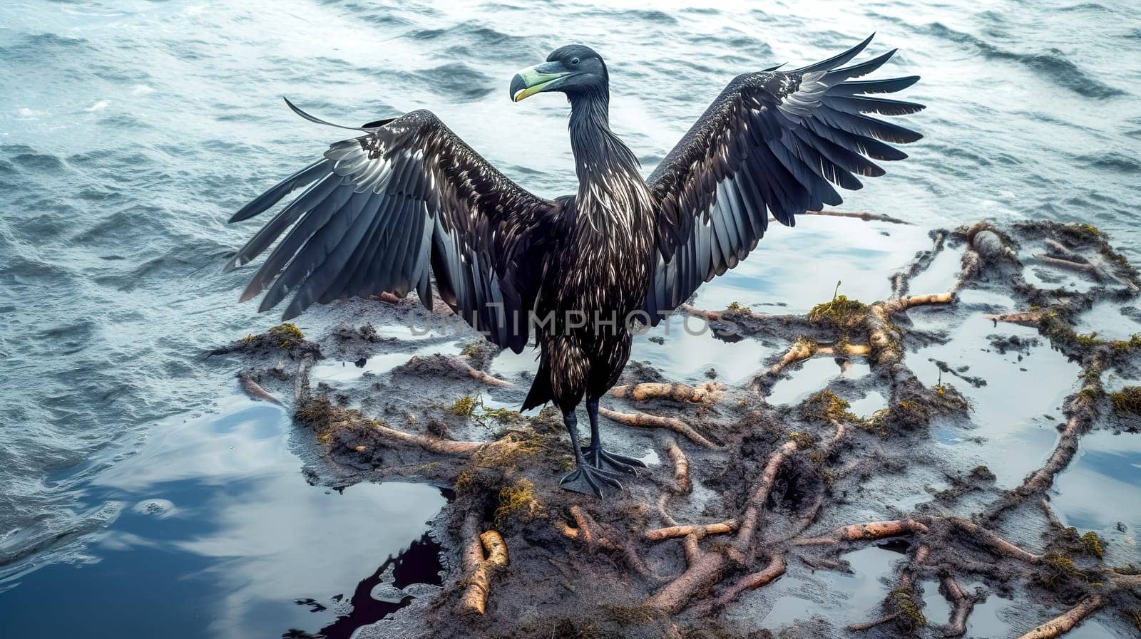 great cormorant on the ocean coast, made with Generative AI.