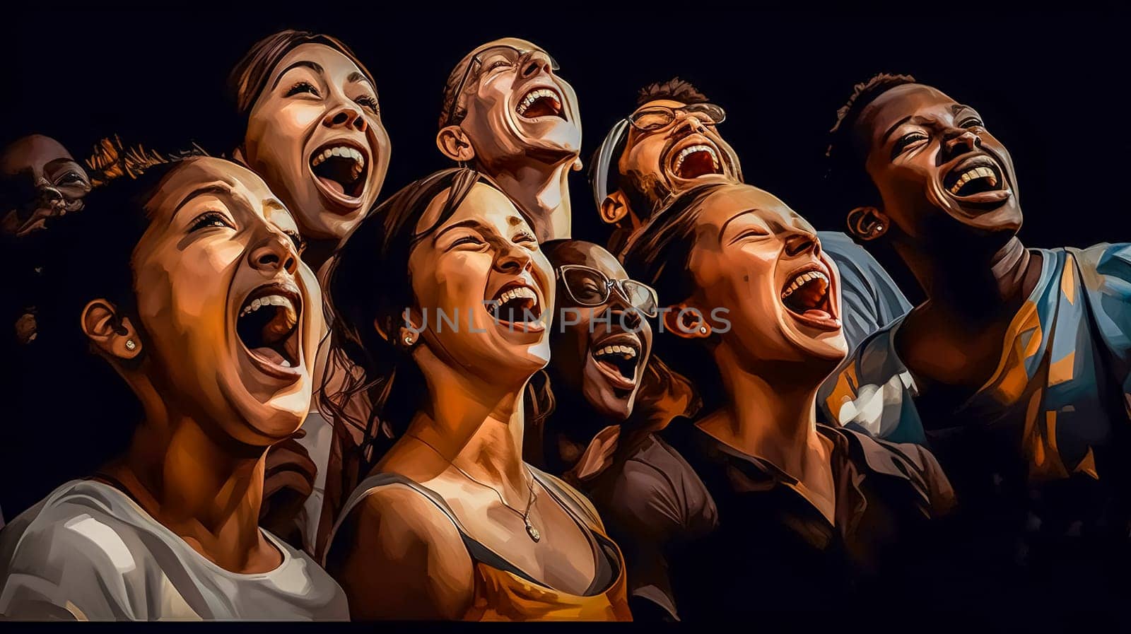group of laughing people, made with Generative AI. High quality illustration