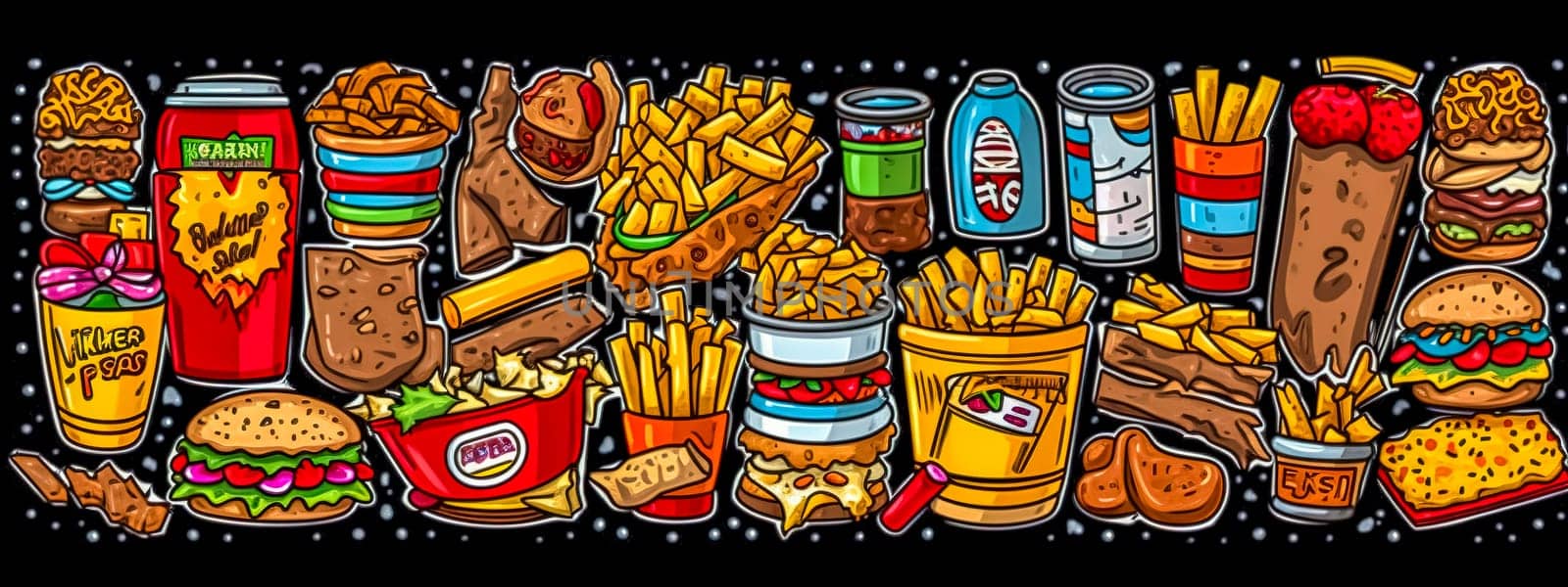 fast junk food, unhealthy foods contributing to obesity, made with Generative AI. High quality illustration
