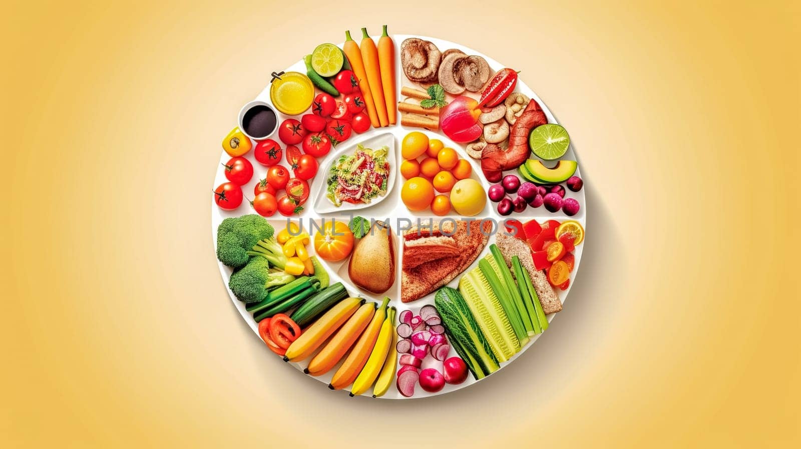 a plate with good food, a healthy lifestyle and longevity, made with Generative AI. High quality illustration
