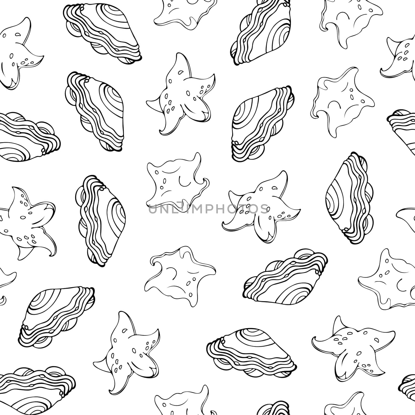 Seamless Pattern with Black Fish on White Background. by Rina_Dozornaya