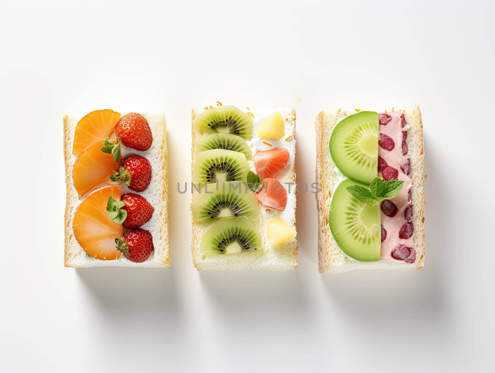Japanese trend sweet fruits sando sandwich with lots of fruits. Generative AI.