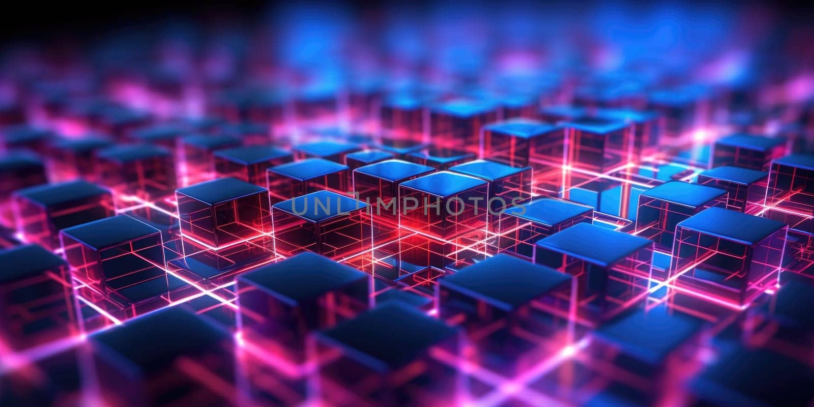 Digital abstract background with sci-fi neon light line pattern. Picturesque generative AI
