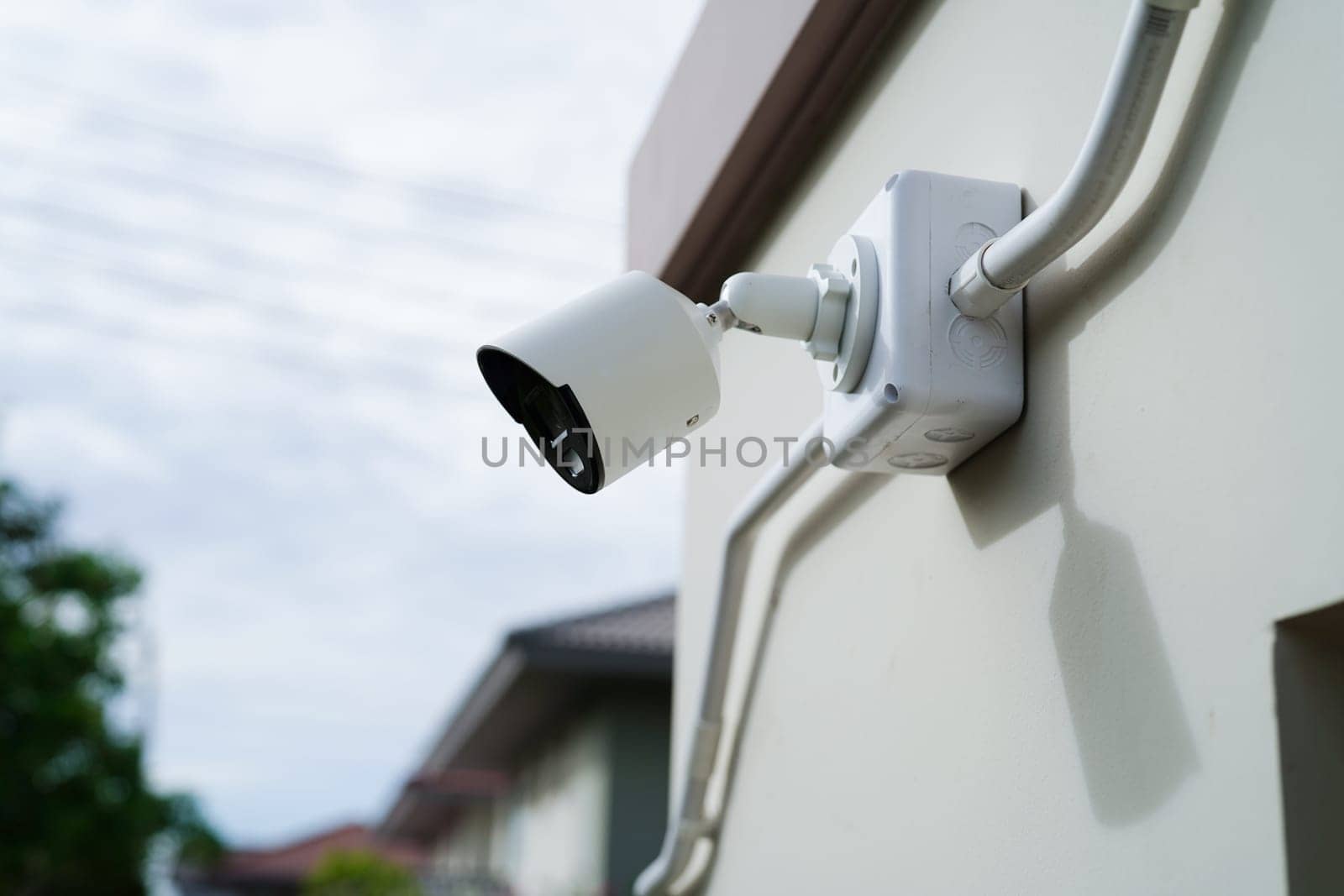 CCTV security camera system outdoor in private house or village, Closed Circuit Television System.