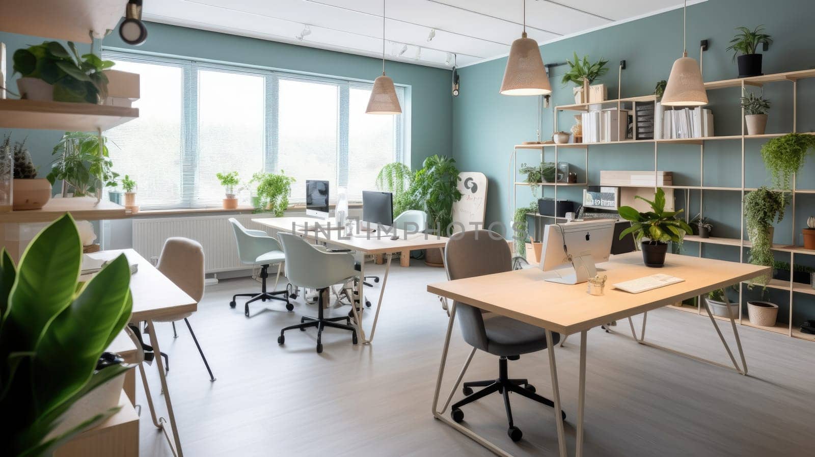 Inspiring office interior design Scandinavian style Corporate Office featuring Natural elements architecture. Generative AI AIG 31.