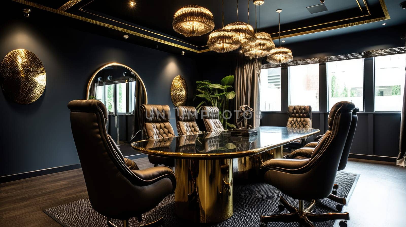 Inspiring office interior design Art Deco style Corporate Office with Open Space Design featuring Opulent aesthetics architecture. Generative AI AIG 31.