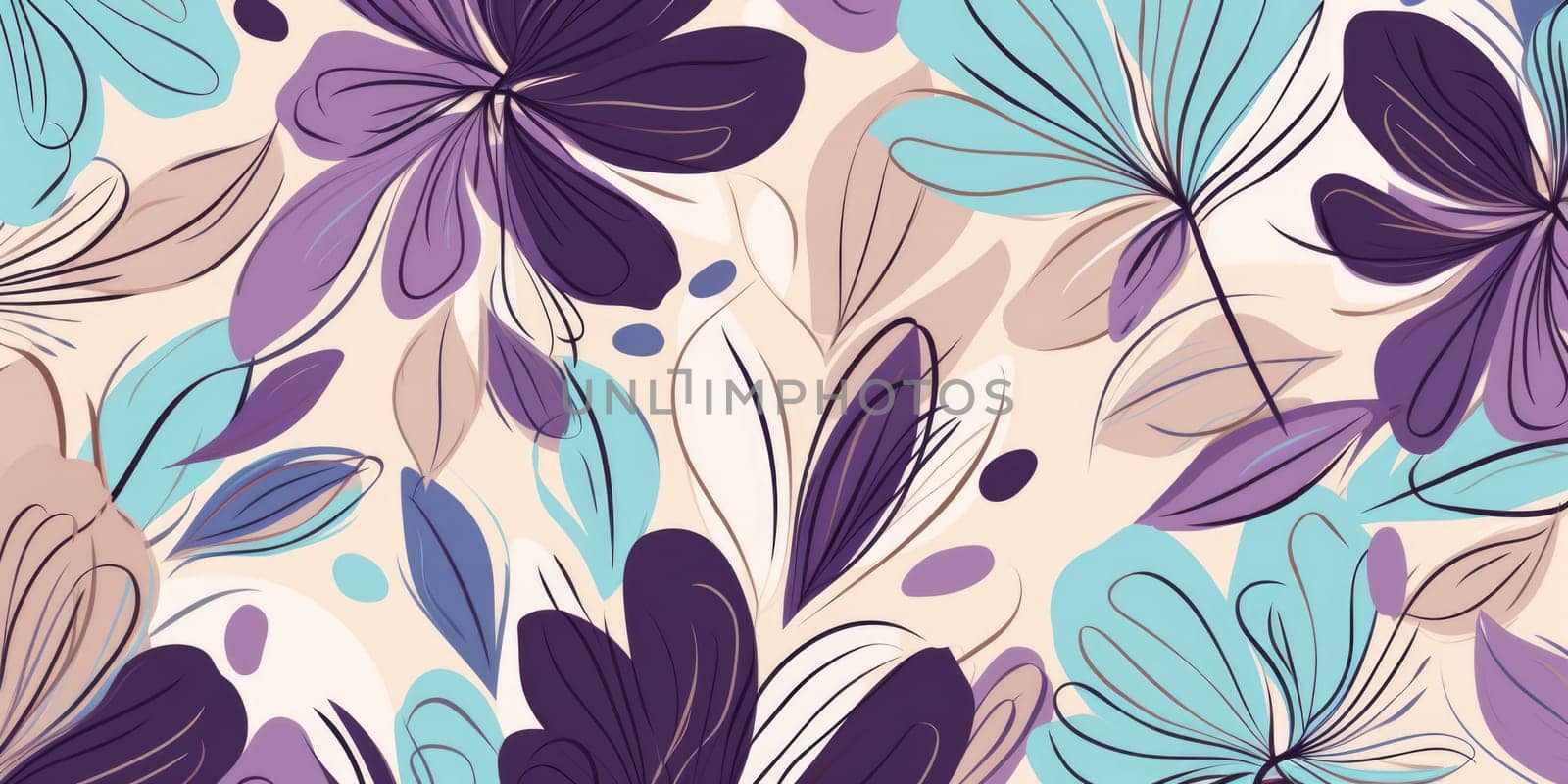 beautiful abstract turquoise purple beige simple doodle cartoon floral design background. generative ai AIG32 by biancoblue