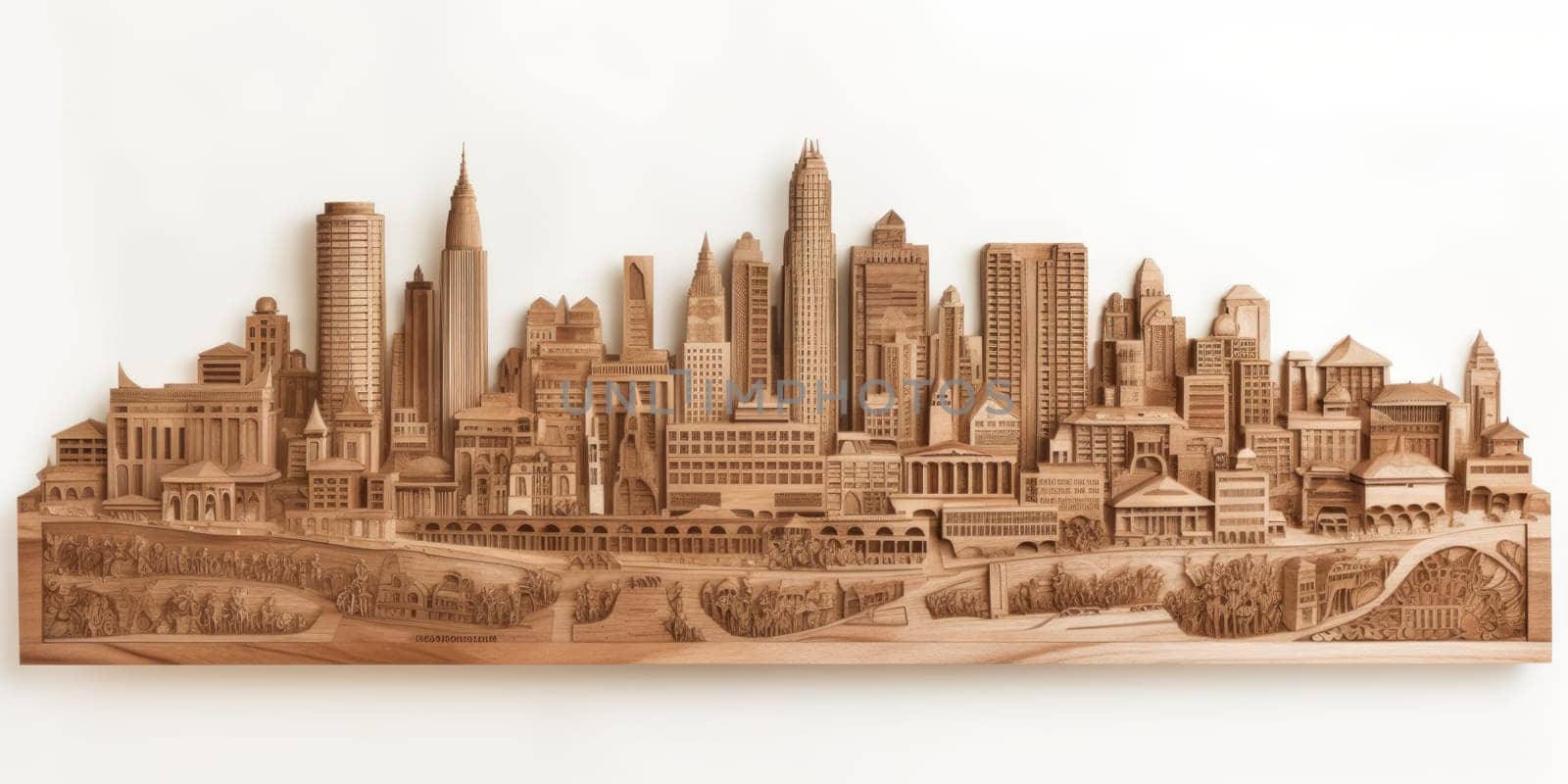 city skyline wood carving on white background. beautiful Generative AI AIG32