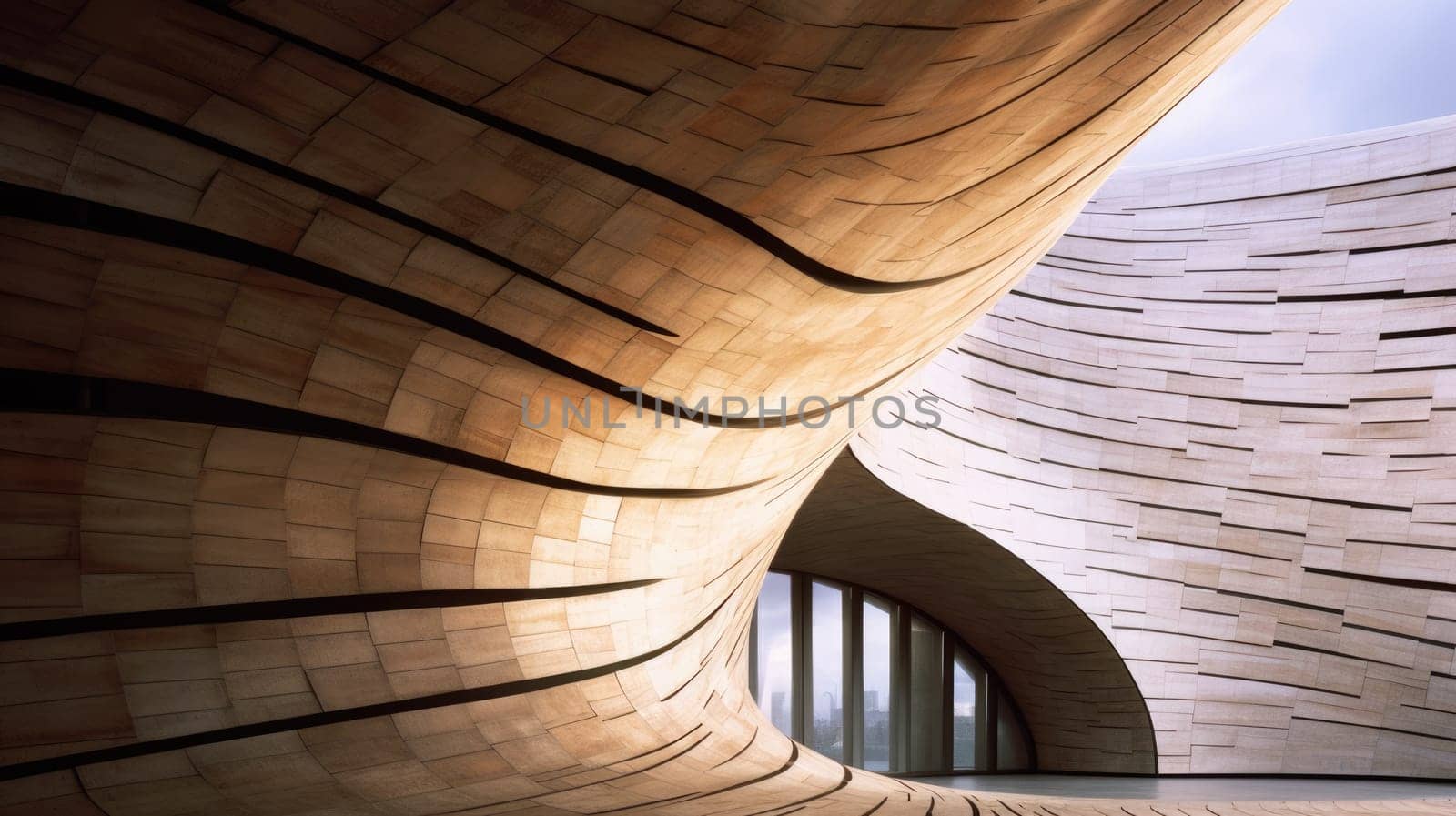 cultural center, close up view, wood material structure. beautiful Generative AI AIG32