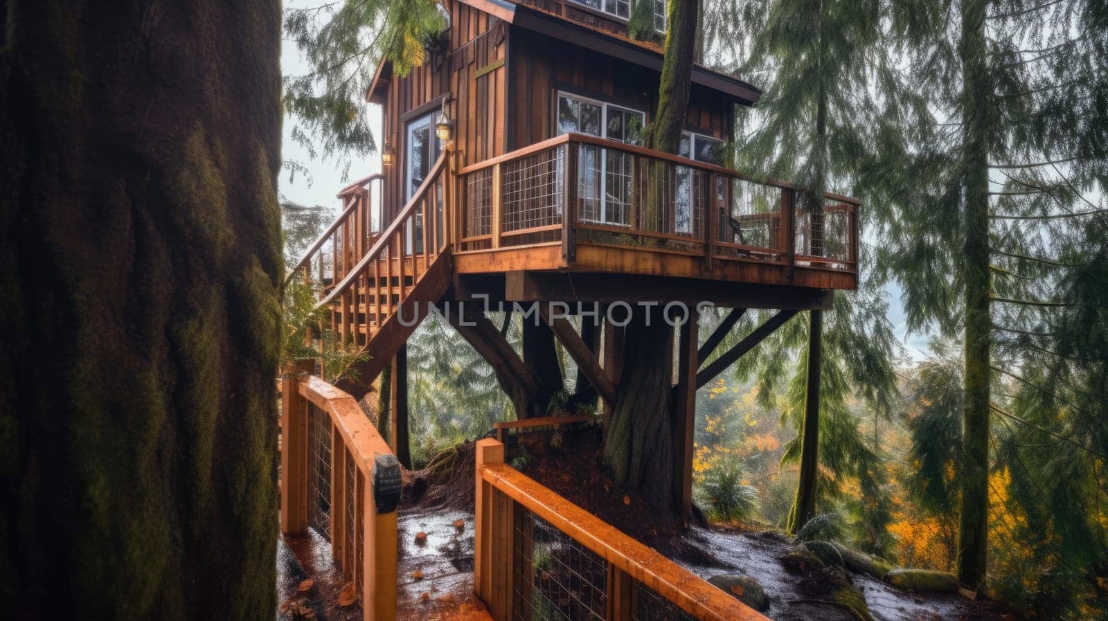 The treehouse exterior in the forest in Canada. Generative AI image AIG30.