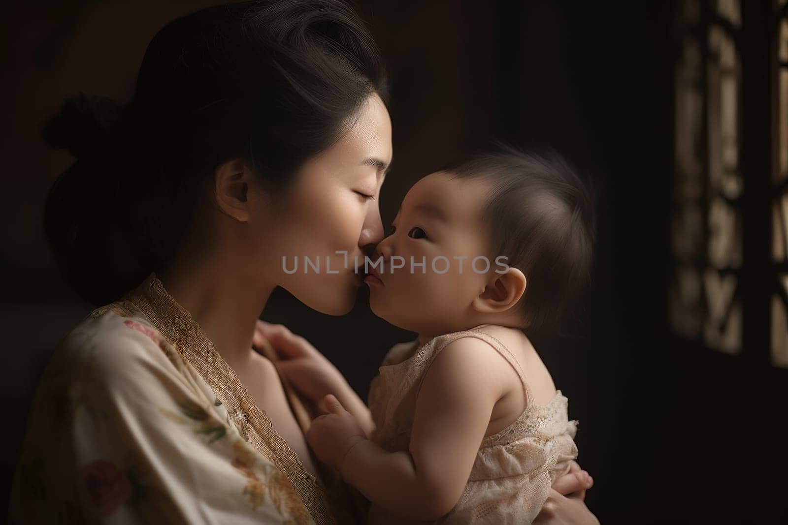 The strength and beauty of chinese motherhood in a single image. Generative AI AIG18. by biancoblue